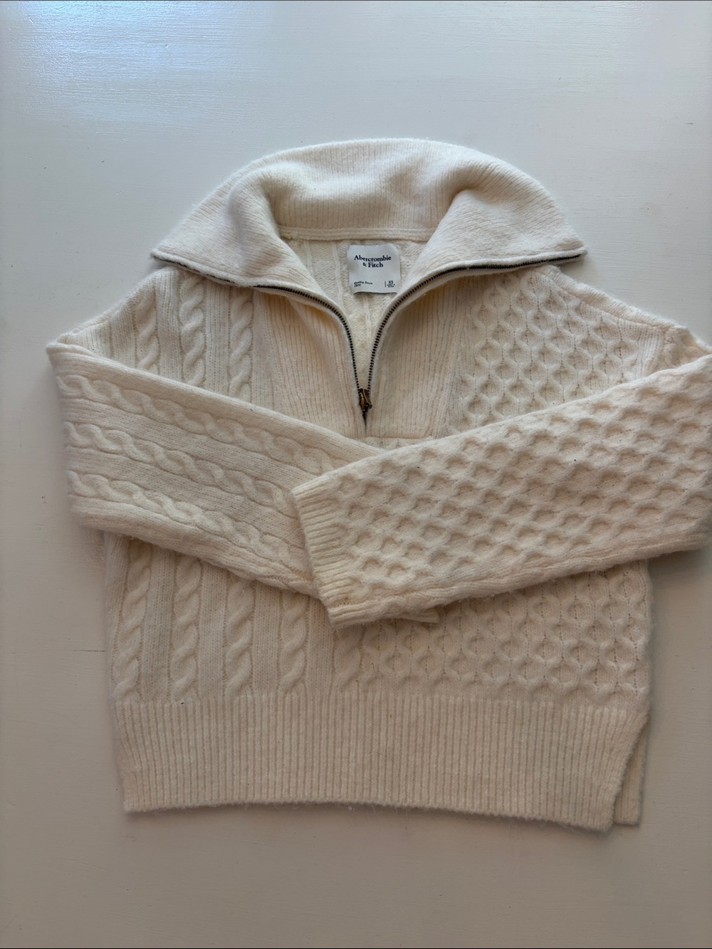 Abercrombie & Fitch Off-White Cable Half-Zip Sweater